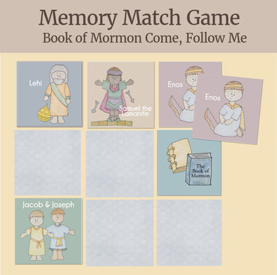 Book of mormon memory match game for primary, LDS family fun Come Follow Me 2024 , LDS activity days ideas, games for LDS children
