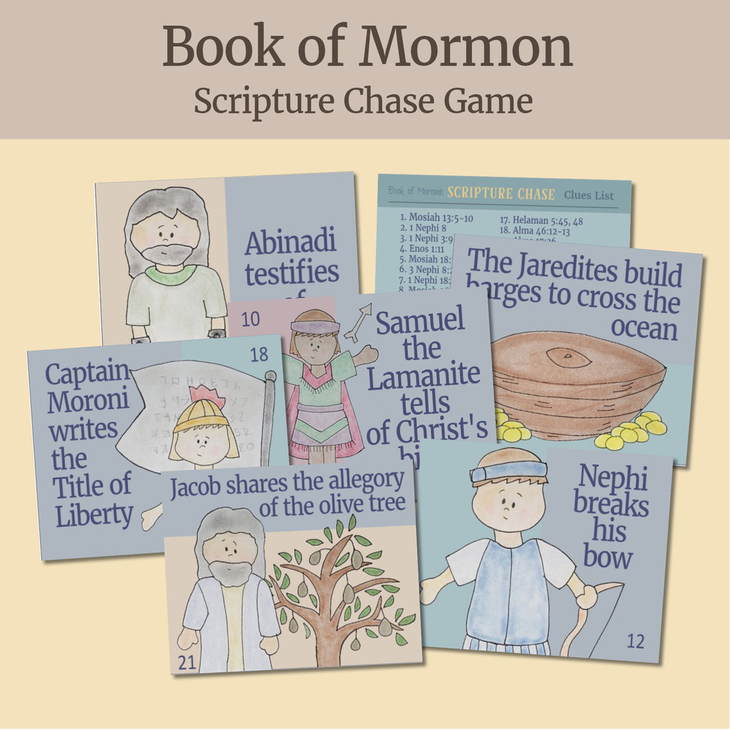 book of mormon scripture chase game, lds games, games for lds families, seminary games, lds seminary, lds youth activity ideas, come follow me 2024