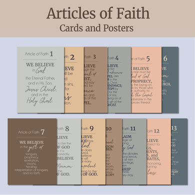 LDS articles of faith posters and cards - multiple sizes for bulletin boards, home decor, modern home decor style article of faith posters