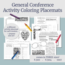 Load image into Gallery viewer, Faith-themed LDS coloring page for General Conference with scripture doodles and activity prompts.

Printable LDS placemat for Conference weekend – kids’ coloring and journaling activity.

Quiet Sunday activity for LDS children – General Conference printable coloring sheet.

LDS Primary activity placemat for General Conference with spaces to color and take notes.

Family-friendly General Conference printable for LDS kids – faith and gospel coloring activity.
