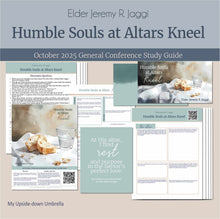 Load image into Gallery viewer, General Conference study guide for 
Elder Jeremy R. Jaggi- Humble Souls at Altars Kneel- October 2025
General Conference, relief society lesson helps for LDS women, RS lesson ideas, lesson handouts, study worksheets and workbook, lesson outline, lesson plan, Relief Society General Conference lesson, Elder’s Quorum lesson, artwork, lesson slides, slideshow, powerpoint presentation, myupsidedownumbrella

