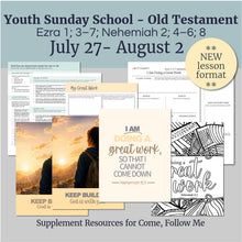 Load image into Gallery viewer, 🎉  Make Sunday School their favorite class with prompts that spark meaningful conversations and build their testimonies.

This Youth lesson outline is a complement to Come, Follow Me and is ready to go for teaching the lesson: 
July 27-August 2 
“I Am Doing a Great Work” 
Ezra 1; 3–7; Nehemiah 2; 4–6; 8
