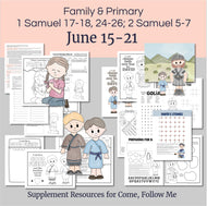 Lesson helps for LDS primary teachers for 
June 15–21 | Come Follow Me Primary Lesson |  “The Battle Is the Lord’s” | David & Goliath | 1 Samuel 17–18; 24–26; 2 Samuel 5–7

This printable kit includes coloring pages, activities, games, and discussion questions that are perfect for Family scripture study, come follow me for families,  or for your Primary lesson. 
