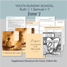Load image into Gallery viewer, 
Lesson Outline and lesson plan for LDS Young Women and Young Men 

June 1–7 LDS Youth Sunday School Lesson Helps | “My Heart Rejoiceth in the Lord” | Ruth, Samuel, Hannah

Includes a Lesson handout, coloring page, scriptures and discussion questions that can be used for, family home evening for teens or youth Sunday classes 

