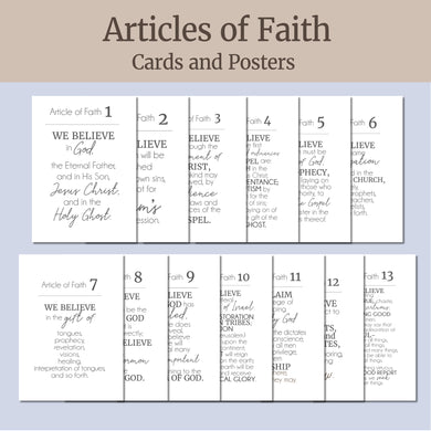 Articles of Faith display posters for the minimalist home - LDS primary bulletin board decorations, LDS article of faith flashcards