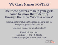 Load image into Gallery viewer, NEW YW Class Names Posters | Handouts with Affirmations for Young Women | Builders of Faith, Messengers of Hope, Gatherers of Light (Full Color)
