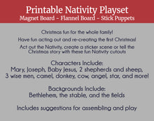 Load image into Gallery viewer, Printable Christmas Nativity Playset (puppets, flannel board, magnets, stickers)
