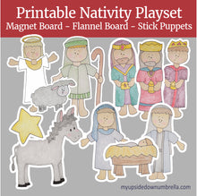 Load image into Gallery viewer, Printable Christmas Nativity Playset- Puppets, Magnets, Stickers, Flannel Board Story, Bible Christmas Crafts, Christian Christmas Activity
