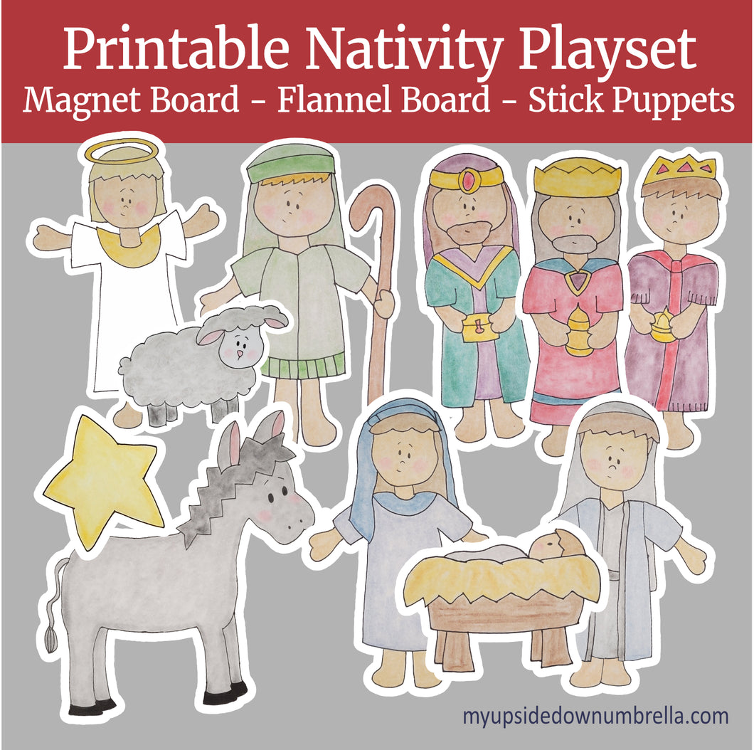 Printable Christmas Nativity Playset- Puppets, Magnets, Stickers, Flannel Board Story, Bible Christmas Crafts, Christian Christmas Activity