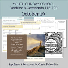 Load image into Gallery viewer, youth lesson plan for young women, young men, aaronic priesthood lesson outline, YW lesson, YM lesson, Young Women Lesson outline, young women lesson plan, lesson helps for young women leaders, teaching young women lesson, lesson helps for LDS youth, Lesson handout, coloring page, scriptures, family home evening for teens,

October 13-19 | LDS Youth Sunday School Lesson Outline | Doctrine and Covenants 115-120 Come, Follow Me, &quot;Sacrifice More Sacred... Increase&quot;

