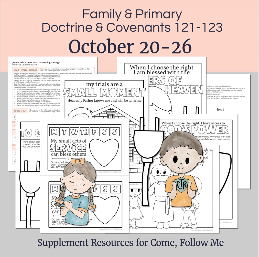 Lesson helps for LDS primary teachers for Come Follow Me 2025 Family scripture study, come follow me for families, FHE lesson outline, primary lesson outline, primary coloring pages, nursery coloring pages, primary activities, activity pages, scripture games, lesson ideas for come follow me, primary children lesson plan, family home evening

October 20-26 Primary Lesson Plan for Come Follow Me 2025 | Home and Church | D&C 121-123 