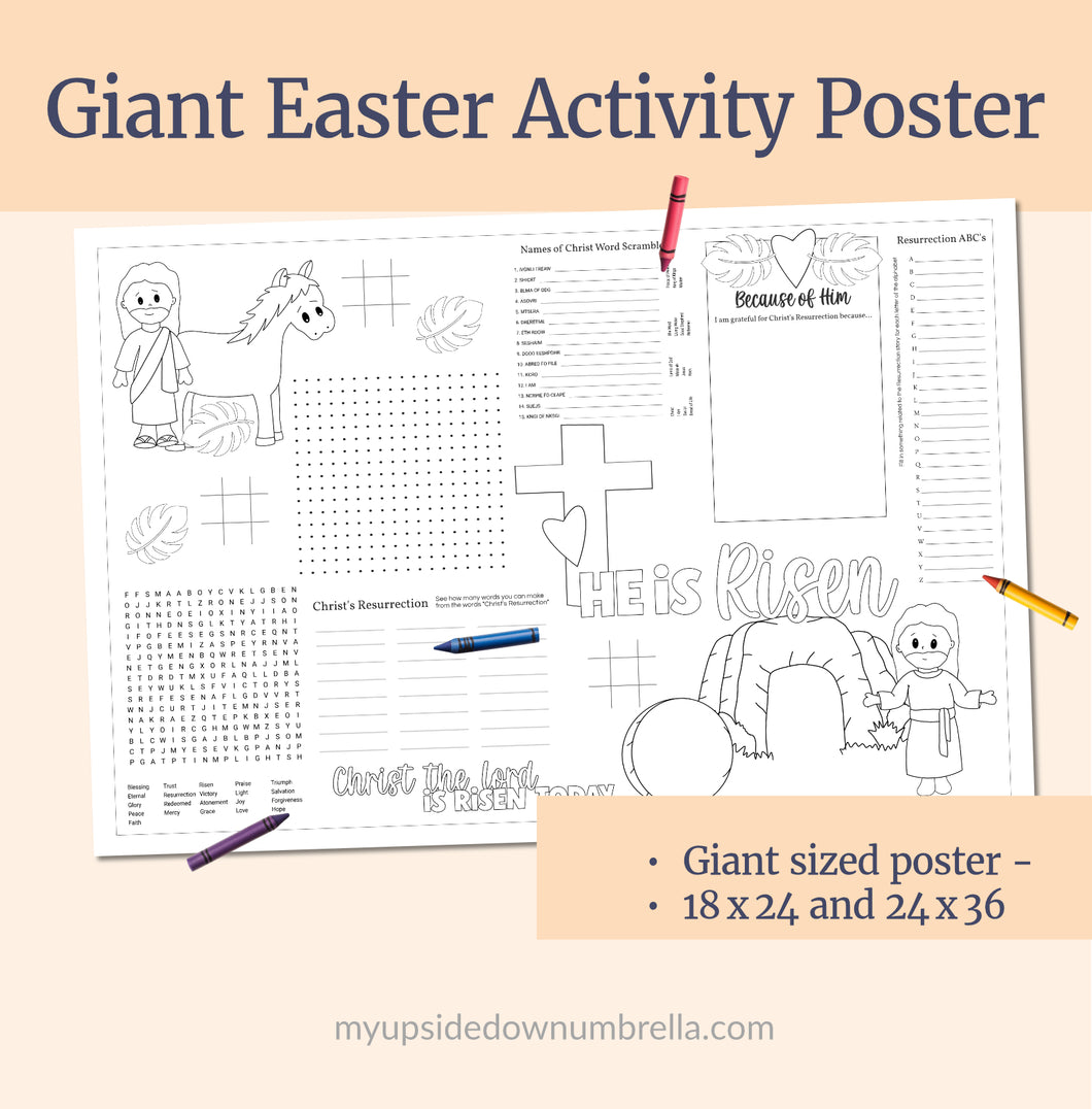 Huge POSTER Printable Easter Activity Coloring Page, Large Easter coloring Page, Easter coloring poster, LDS Easter, Religious Easter, Christian Homeschool, Christian Easter, He is Risen Coloring Pages for LDS Primary, Activity Days, Easter Party Activity