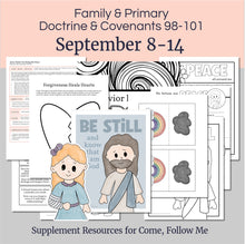 Load image into Gallery viewer, Lesson helps for LDS primary teachers for Come Follow Me 2025 Family scripture study, come follow me for families, FHE lesson outline, primary lesson outline, primary coloring pages, nursery coloring pages, primary activities, activity pages, scripture games, lesson ideas for come follow me, primary children lesson plan, family home evening

September 8-14 
Primary Lesson Helps for Come Follow Me 2025 
D&amp;C 98-101 
&quot;Be Still and Know That I Am God&quot; 

