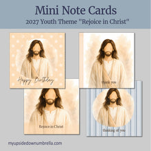 Load image into Gallery viewer, YW Mini Note Cards | Rejoice in Christ | Greeting Card for Young Women 2027 LDS Youth Theme | Philippians 4:4
