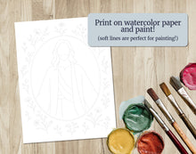 Load image into Gallery viewer, Young Women Watercolor and Coloring Pages | Rejoice in Christ | Philippians 4:4 | 2027 LDS Youth Theme
