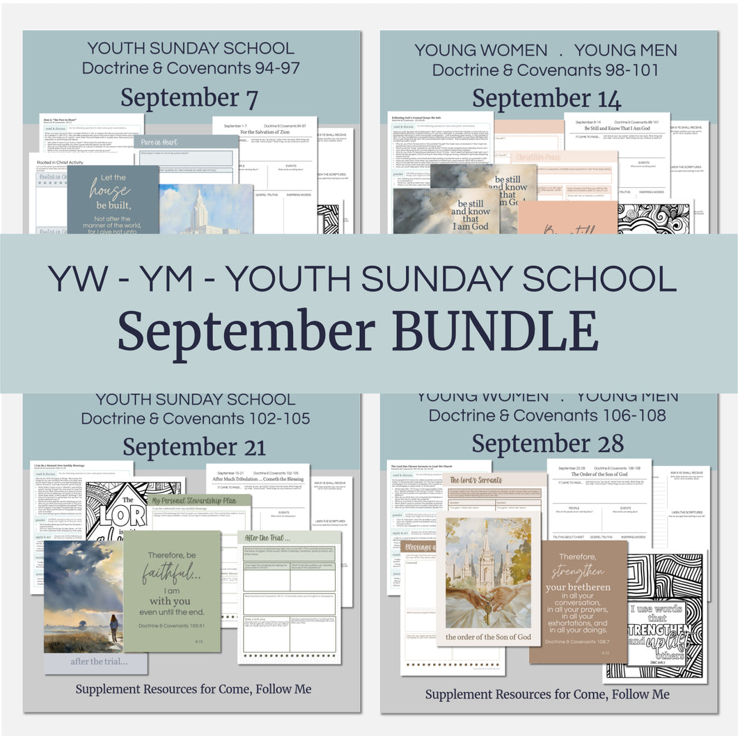 September BuNDLE Lesson Plans for Home and Church | Youth Come, Follow Me 2025 | 4 Weeks of Lesson Helps for LDS Youth - YW YM - Bundle Savings!