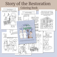 Story of the Restoration coloring book pages for LDS primary children. coloring pages for the events of the Restoration of the Church of Jesus Christ of Latter-day Saints, Primary activity days, coloring pages, Sacrament quiet time book, sacrament coloring pages, come follow me 2025, Doctrine and Covenants