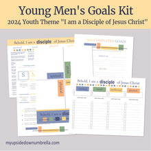 Load image into Gallery viewer, Young Men LDS goals kit for children and youth program, goal ideas, goal setting tips, personal development worksheets for LDS youth
