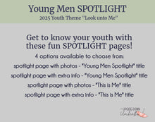 Load image into Gallery viewer, Young Men&#39;s Spotlight Sheets | 2025 LDS Youth Theme - Look unto Me in Every Thought
