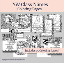 Load image into Gallery viewer, elebrate the NEW YW names and help your girls find the meaning and identity behind each with this fun Young Women Class Names coloring pages! 

15 Coloring page in a variety of designs for Builder of Faith, Messenger of Hope, Gatherers of Light

These are perfect for:
Young Women Night, Youth activities , Girls Camp, YW camp, General Conference, or more! 

