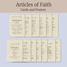 Load image into Gallery viewer, Articles of Faith cards and posters for LDS home decor, primary bulletin board, handouts and study, cream contemporary color
