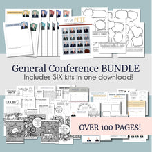 Load image into Gallery viewer, General Conference Activities for youth, April 2024 BUNDLE Conference coloring pages, activities for families
