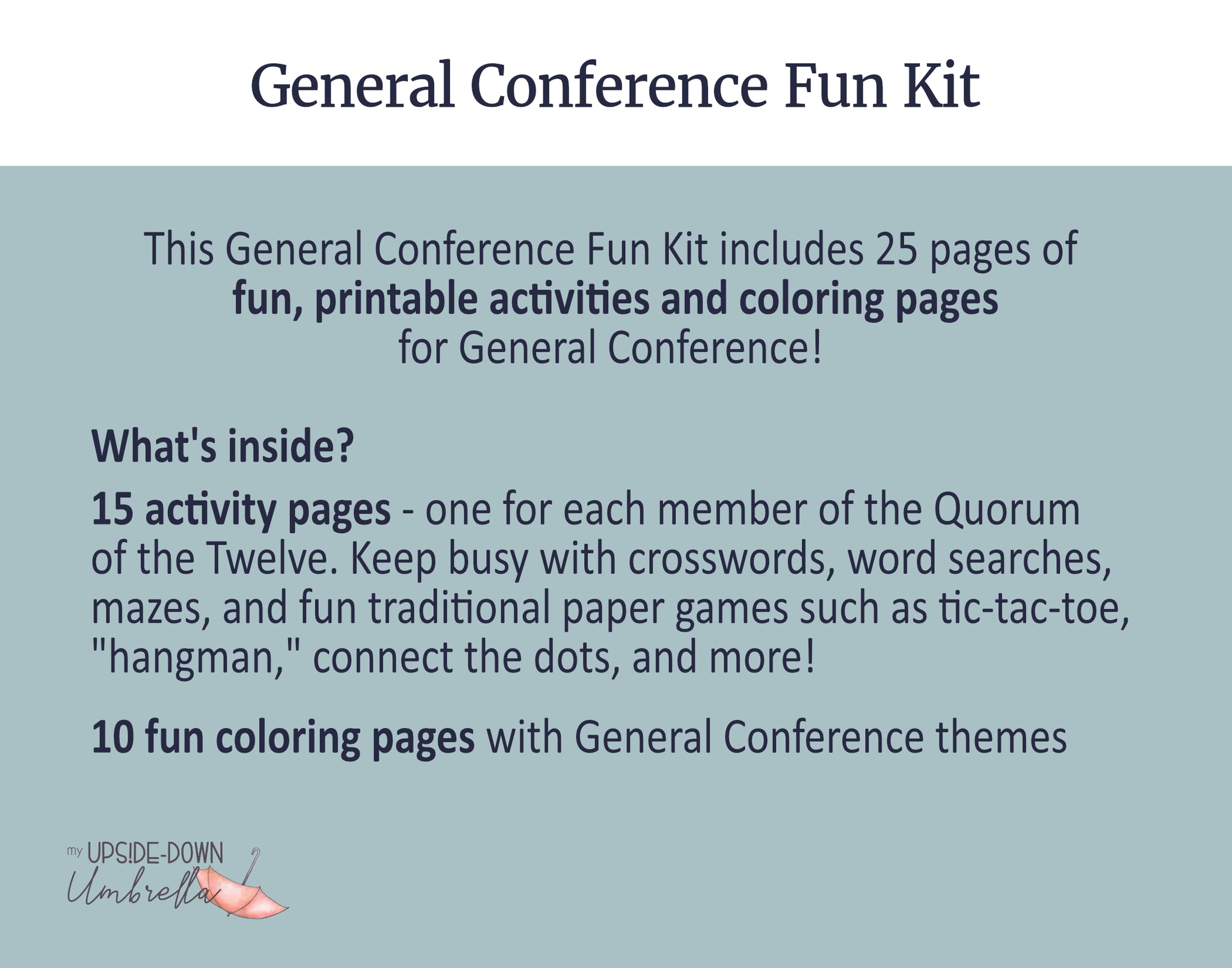 General Conference Fun Kit - Activity and Coloring Pages – My Upside ...
