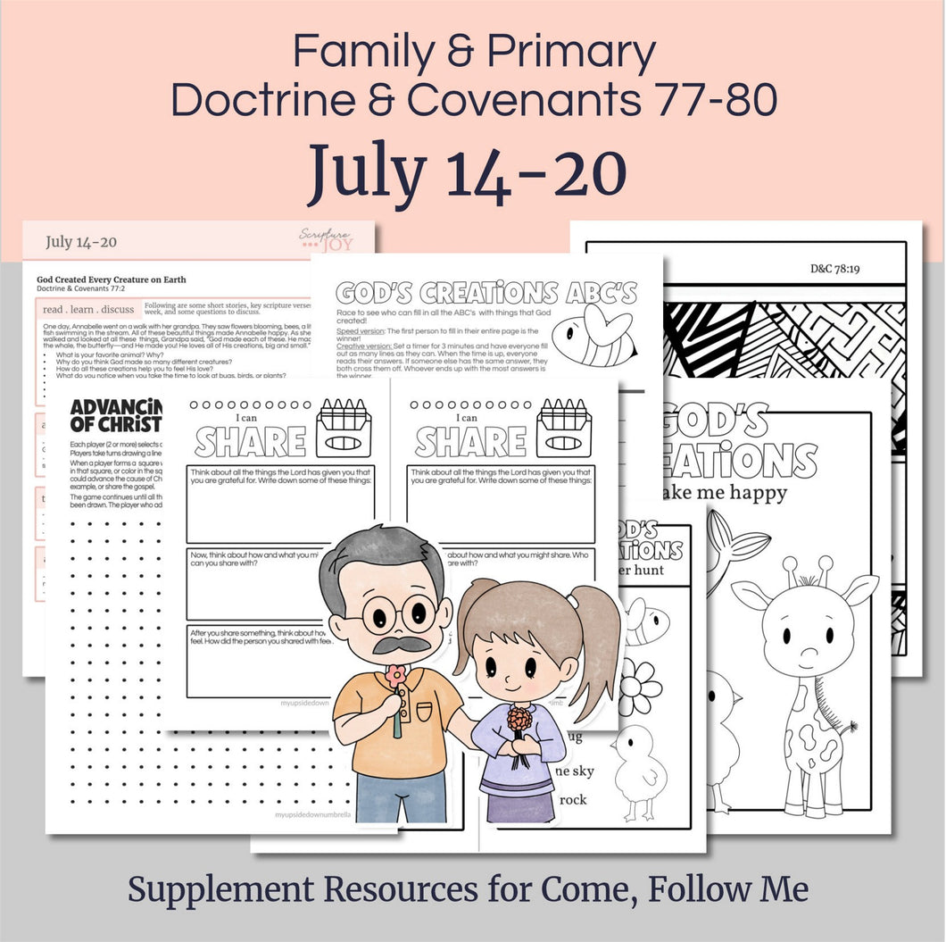 Lesson helps for LDS primary teachers for Come Follow Me 2025 Family scripture study, come follow me for families, FHE lesson outline, primary lesson outline, primary coloring pages, nursery coloring pages, primary activities, activity pages, scripture games, lesson ideas for come follow me, primary children lesson plan, family home evening

July 14-20, Lesson Helps for Home, Church | Primary Come, Follow Me 2025 | D&C 77-78 