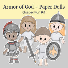 Load image into Gallery viewer, Armor of God paper doll for Christian homeschool, LDS activity days, Primary lesson, come follow me, Family home evening, FHE, printable paper dolls for bible stories, gospel teaching in the home, Ephesians 6, Doctrine and Covenants 27
