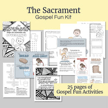 Load image into Gallery viewer, Sacrament fun kit for LDS kids, LDS Primary, Crossword puzzles, mazes, coloring pages, word search, Perfect for sacrament meeting, Come Follow Me, FHE, Activity Days, or quiet Sunday mornings or afternoons.
