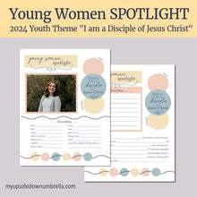 Load image into Gallery viewer, Young Women 2024 I am a disciple of Jesus Christ = printable spotlight for YW - secret sisters, YW spotlight night, spotlight activity 
