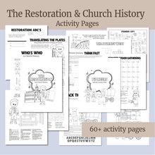 Load image into Gallery viewer, Here is hours of gospel fun just waiting for you! 60+ pages of activities encourages your family to have FUN as you learn about the Restoration and history of the Church and the journey of the Pioneers! Activities include  I Spy Think Fast Game,  Dots Game, Tic-Tac-Toe, Hangman, Dice Graph Game, Connect Four, Coloring Pages, Crosswords, Mazes, Word Searches

Use these for:
Primary Activities 
Come, Follow Me
Primary Lessons 
Family Home Evening / FHE
General Conference
Valiant activities
