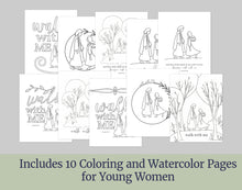 Load image into Gallery viewer, Young Women Watercolor and Coloring Pages | Walk with Me | Moses 6:34 | 2026 LDS Youth Theme
