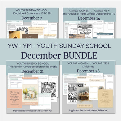 youth lesson plan for young women, young men, aaronic priesthood lesson outline, YW lesson, YM lesson, Young Women Lesson outline, young women lesson plan, lesson helps for young women leaders, teaching young women lesson, lesson helps for LDS youth, Lesson handout, coloring page, scriptures, family home evening for teens, December Lesson Bundle
