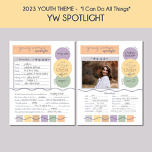 Load image into Gallery viewer, YW Spotlight printable sheets for LDS young women bulletin board 
