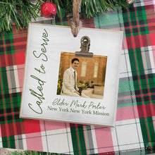 Load image into Gallery viewer, LDS missionary Christmas ornament, called to serve picture frame, photo ornament

