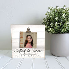 Load image into Gallery viewer, Called to Serve Mini Photo Frame, LDS Sister Missionary Photo Frame, Personalized Plaque, Missionary Farewell Decor
