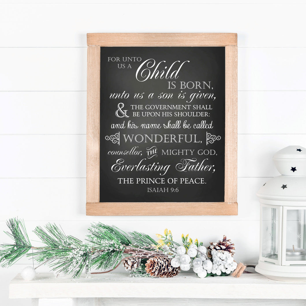 chrismtas printable for a christ-centered Christmas - for unto us a child is born - Isaiah 9:6